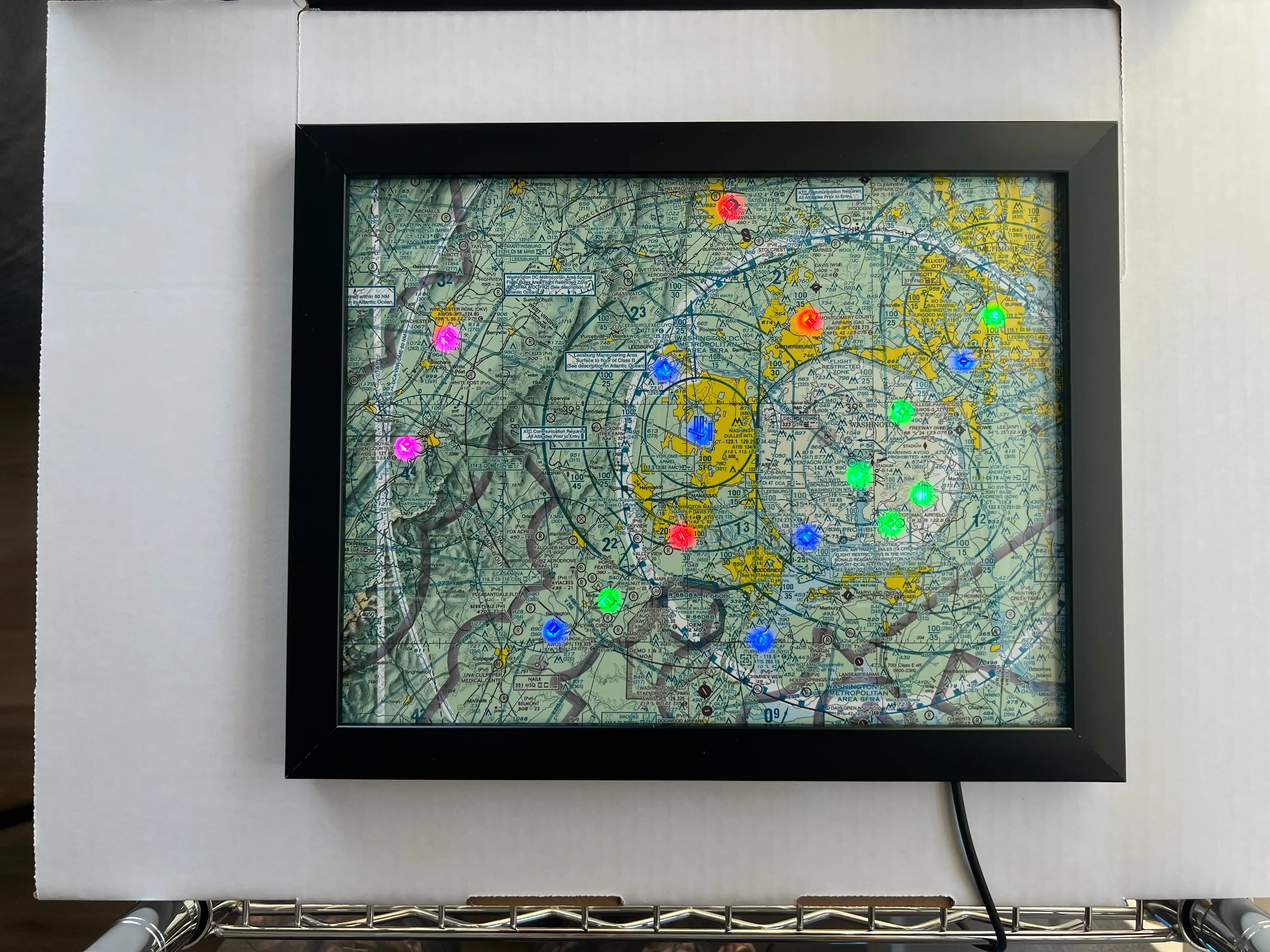 Framed sectional with LEDs in VFR, MVFR, IFR and LIFR colors